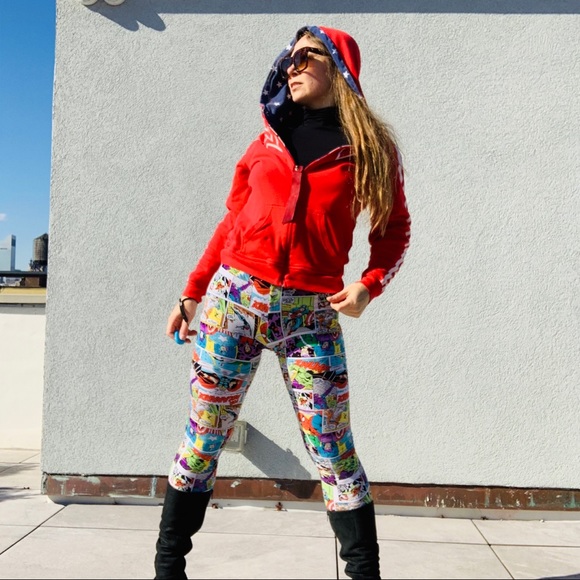 Vintage 2in1 Wonder Woman Red White Blue Star Stripe Double Side Turning Hoodie - Picture 12 of 16